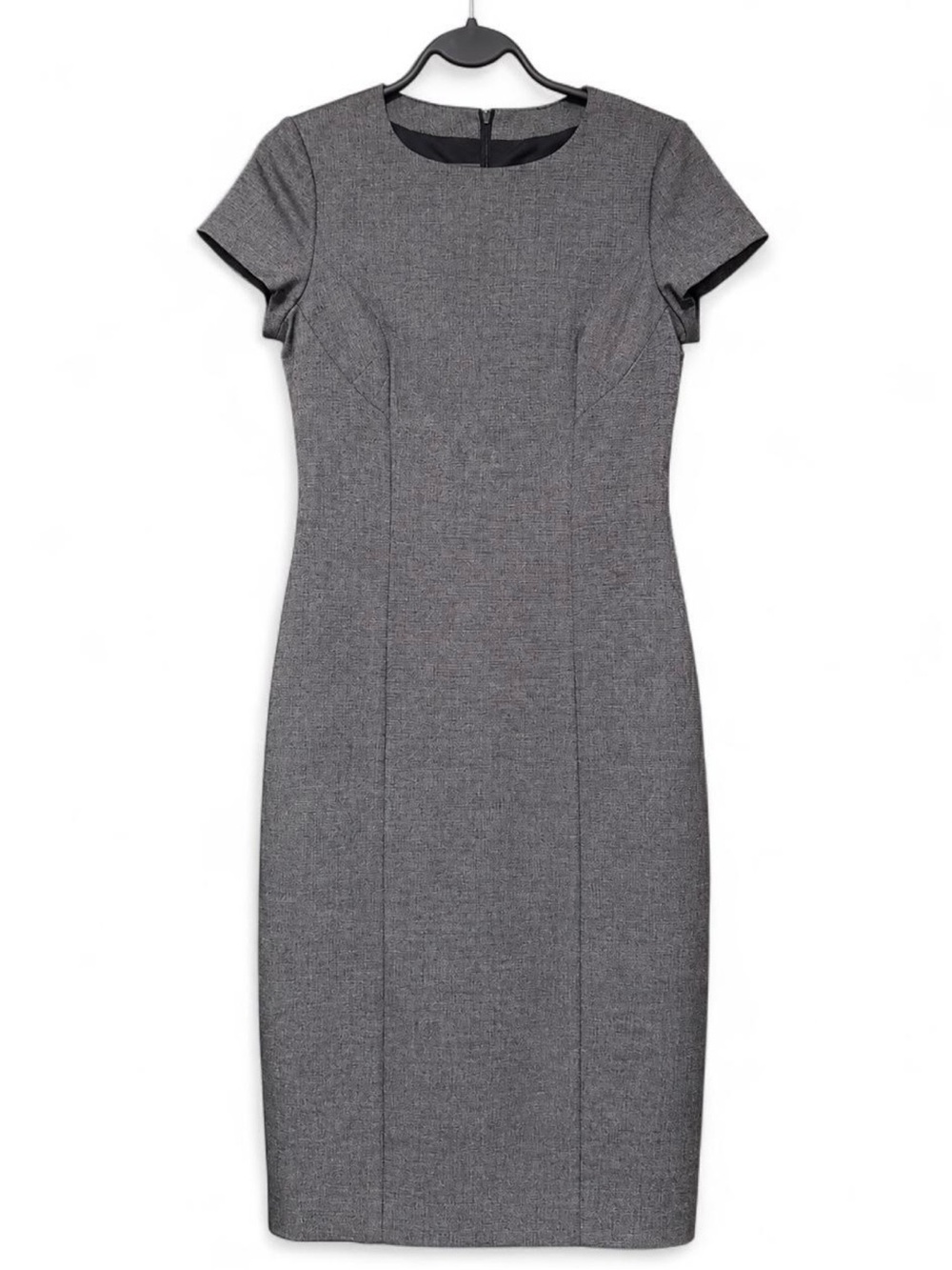 Zara Basic Women’s Small Gray Textured Sheath Pencil Dress Short Sleeve